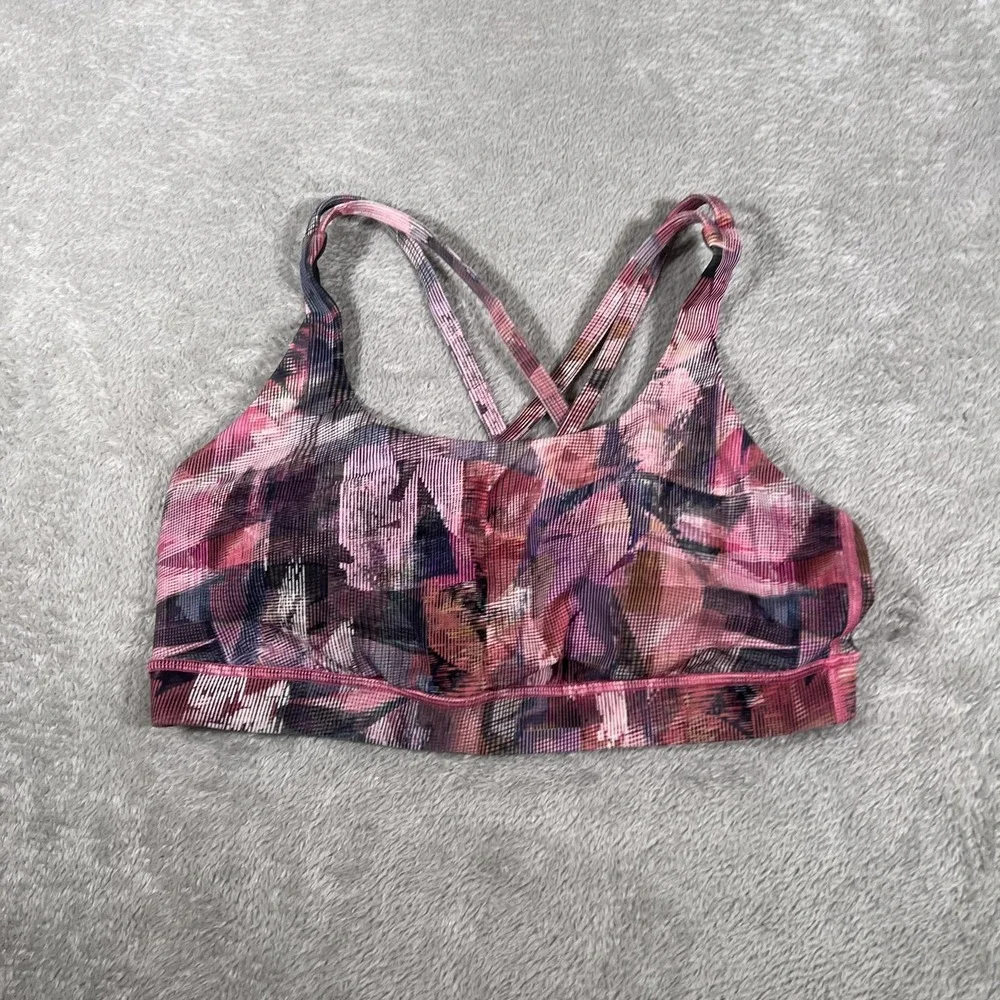 Lululemon Energy Bra Womens 10 Pink Strappy Back Cross‎ Strap Yoga Gym
